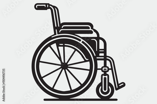 Black and white line art illustration of a wheelchair.