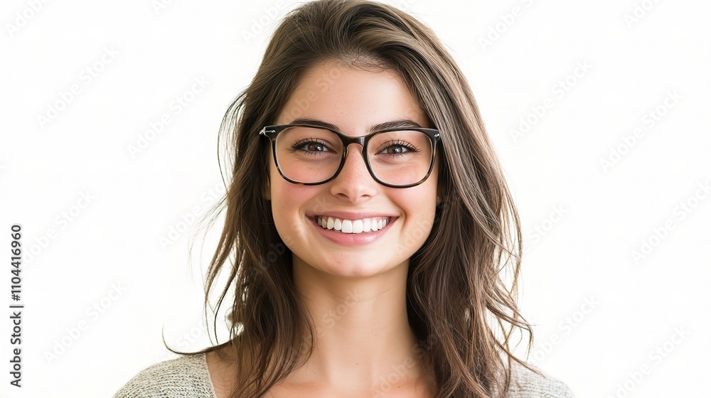 Obraz premium Young Woman with Glasses Smiling Brightly in Natural Light
