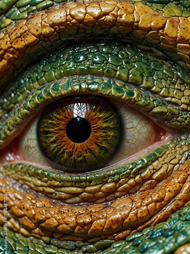 Fototapeta premium Close-up of a reptilian eye with vibrant textures.