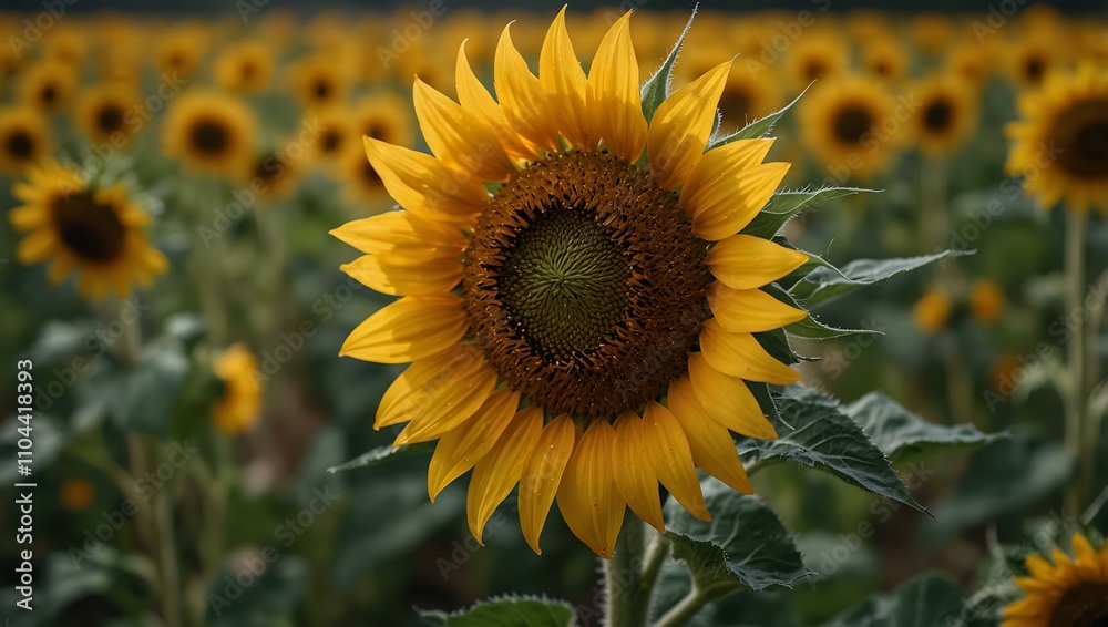 Fototapeta premium Close-up of a sunflower in a summer field.