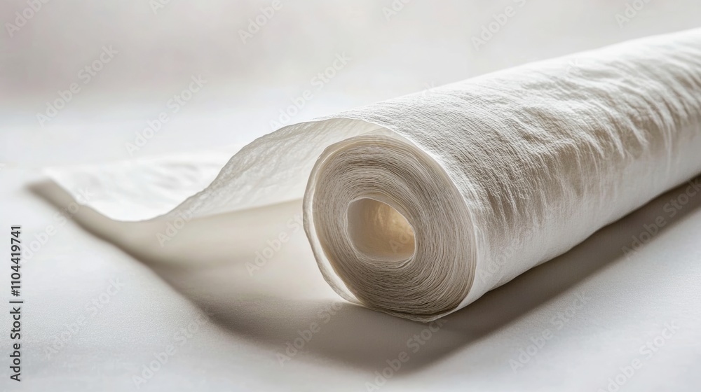 Fototapeta premium A roll of soft, white paper towel emphasizing cleanliness and utility.