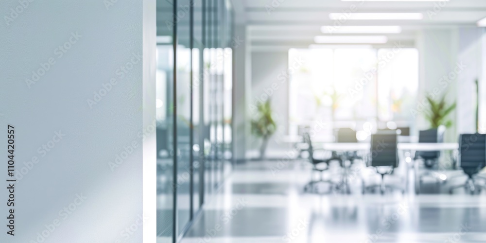 Fototapeta premium A bright and clean office space with glass walls, modern furniture, and a contemporary design.