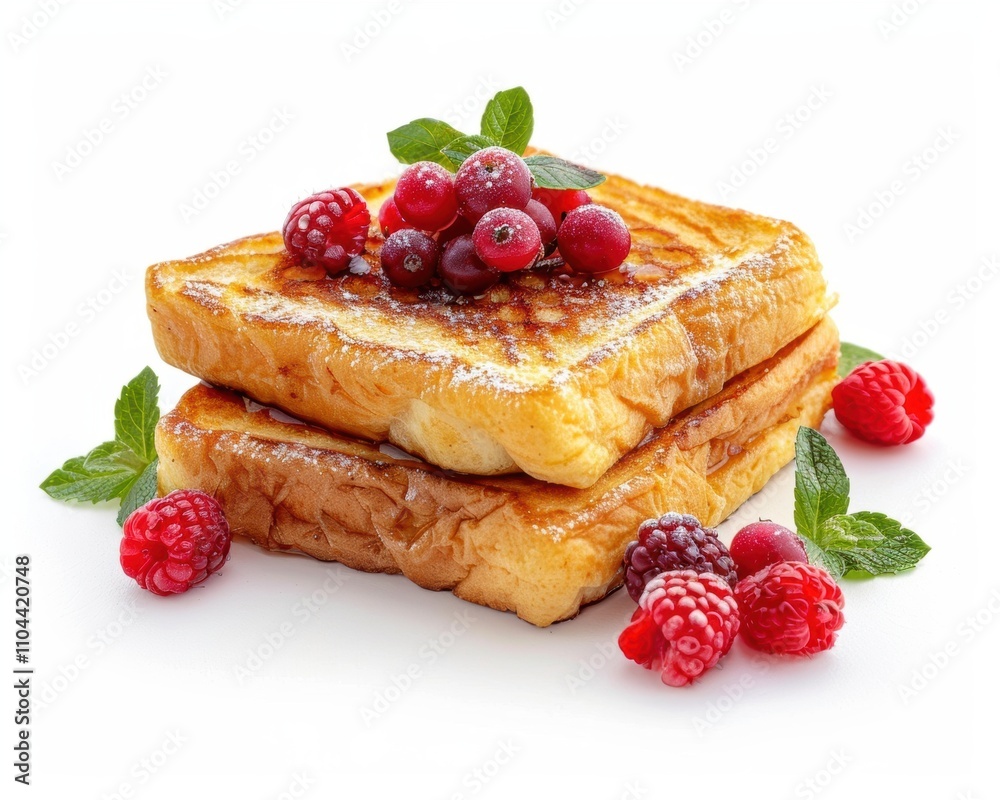 Delicious French toast topped with fresh berries and mint, perfect for a breakfast or brunch. Delicious French toast topped with fresh berries and mint, perfect for a breakfast or brunch.