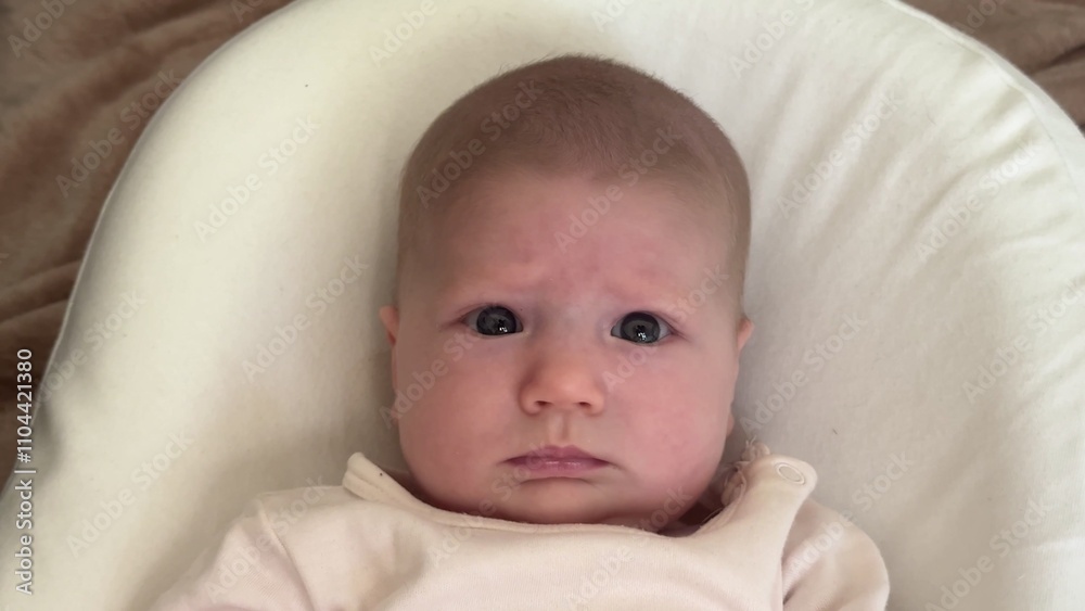 beautiful newborn, 1-2 months looking at camera seriously beautiful newborn, 1-2 months looking at camera seriously