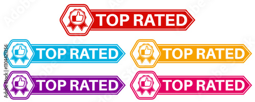 vector set top rated icon sign. rating thumb up symbol labels sticker template design illustration