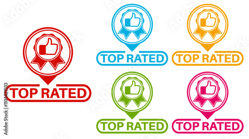 vector set top rated icon sign. rating thumb up symbol labels sticker template design illustration