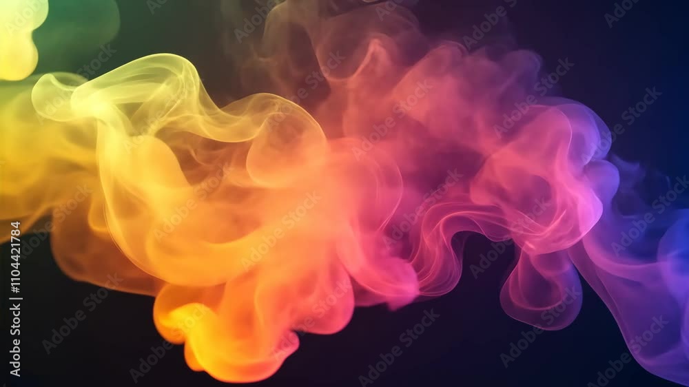 Effect Background 4K, Colorful Abstract Smoke Swirls in Vibrant Yellow Hues and Shades of Orange and Pink