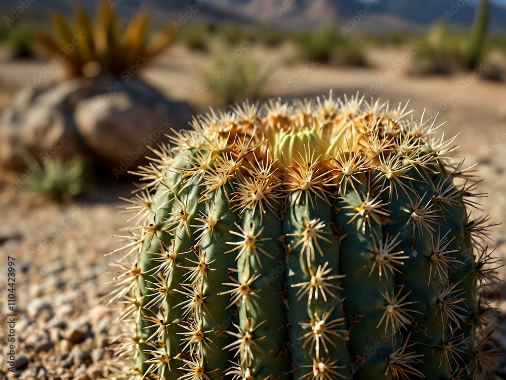 Obraz premium Close-up of cactus spines in a desert setting.