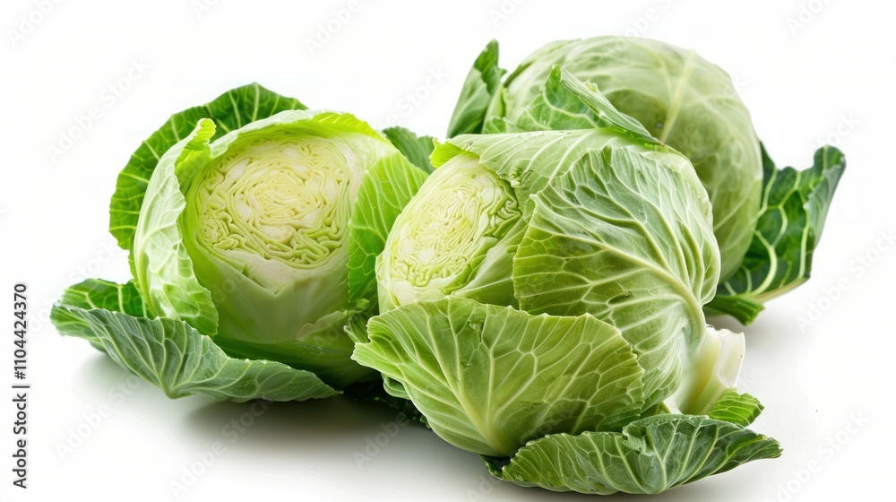 Fototapeta premium photograph of Educational photo of cabbage, highlighting the allicin content. Isolated on white Shown benefits for immune and heart health Studio lighting wide angle lens