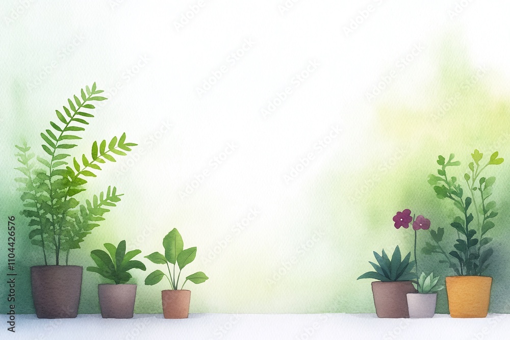 Collection of houseplants, green indoor plants in pots, soft gradient background, modern and minimalistic plant decor, fresh nature scene, decorative greenery, copy space for text


