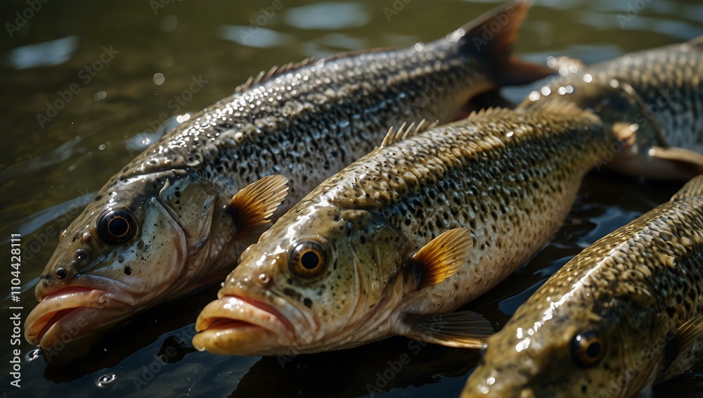 Close-up of freshwater fish caught while fishing. Close-up of freshwater fish caught while fishing.
