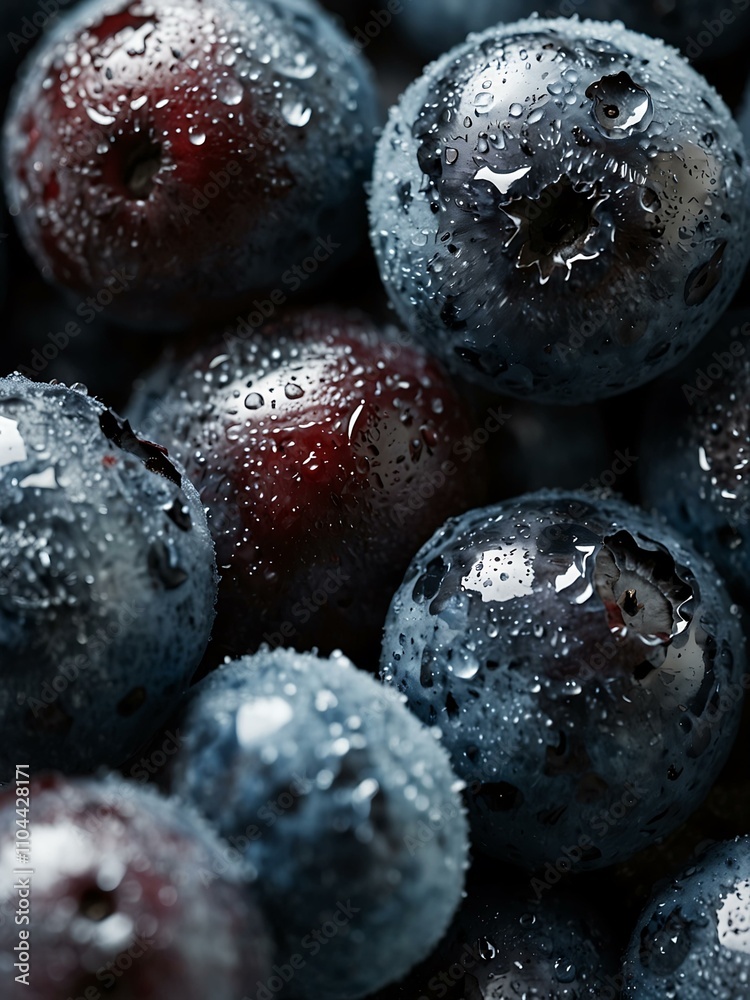 Close-up of frozen blueberries (macro shot).