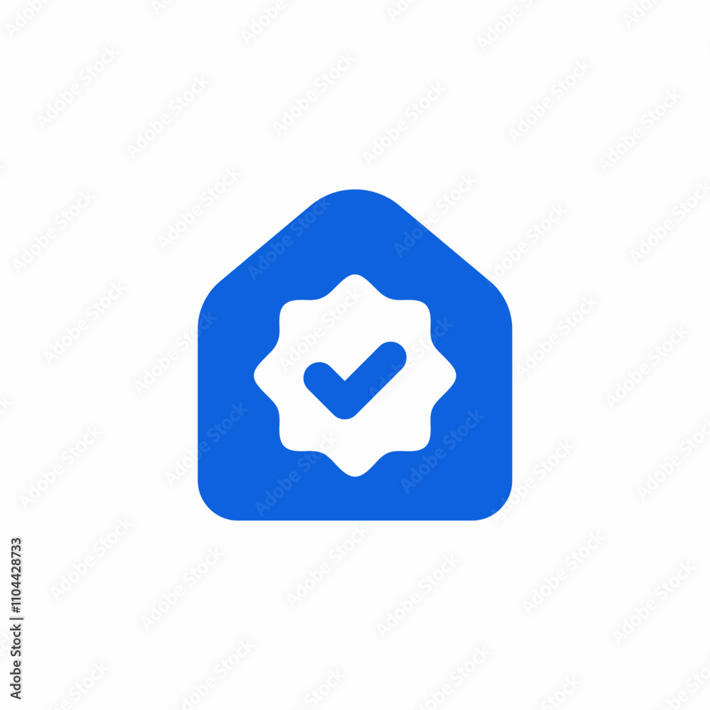 solid real estate house verification check mark icon sign vector