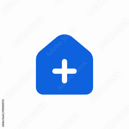 solid house add plus icon sign vector
