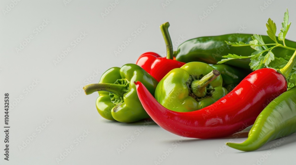 photograph of fresh green pimientos and red chillies in a heap on light background, green hot peppers and a single red pepper on a white background,Red and green pepper on a white background photograph of fresh green pimientos and red chillies in a heap on light background, green hot peppers and a single red pepper on a white background,Red and green pepper on a white background