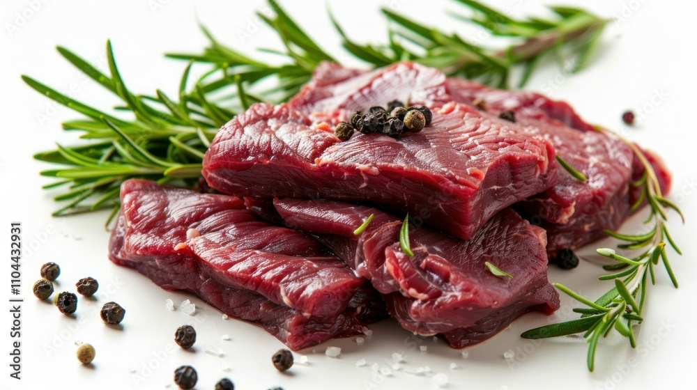 photograph of fresh, raw, red beef meat on a transparent background. PNG, cutout, or clipping path. wide angle lens photograph of fresh, raw, red beef meat on a transparent background. PNG, cutout, or clipping path. wide angle lens