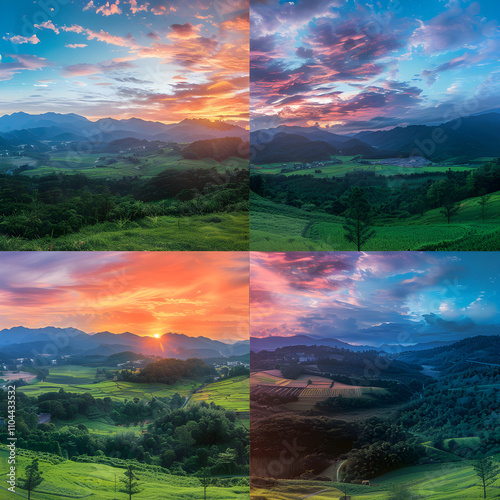 A Serene Landscape's Daily Journey: From Dawn to Dusk Captured Step by Step in a Single Image photo