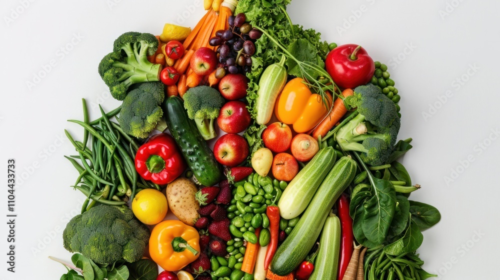 photograph of Fruits and vegetables forming a human body, metabolism, nutrition, eating diet, fitness, health, vitamins, digestion, supplements, health care, 