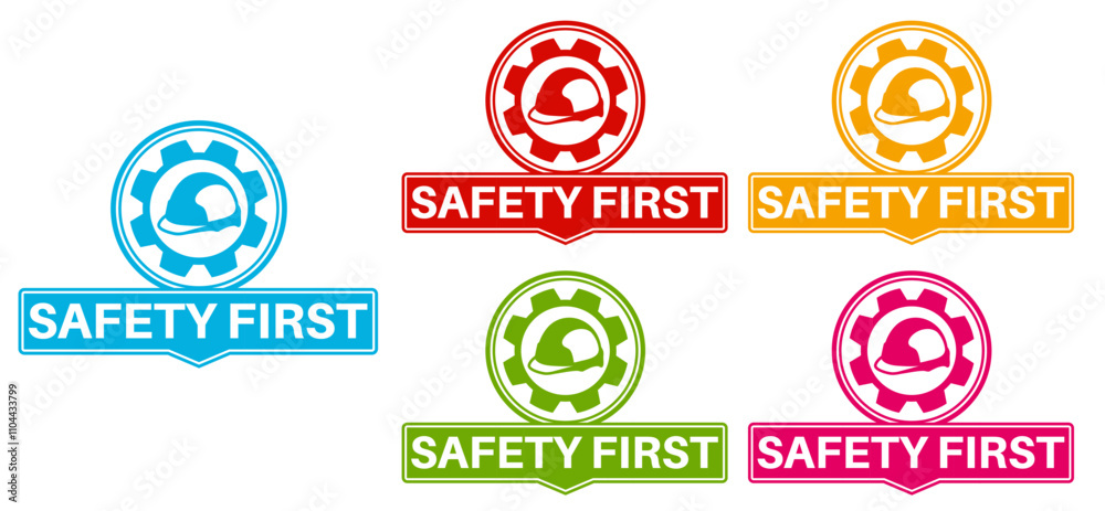 Set collections trendy colorful safety first icon sign. Work Safety labels design template Vector illustration Set collections trendy colorful safety first icon sign. Work Safety labels design template Vector illustration