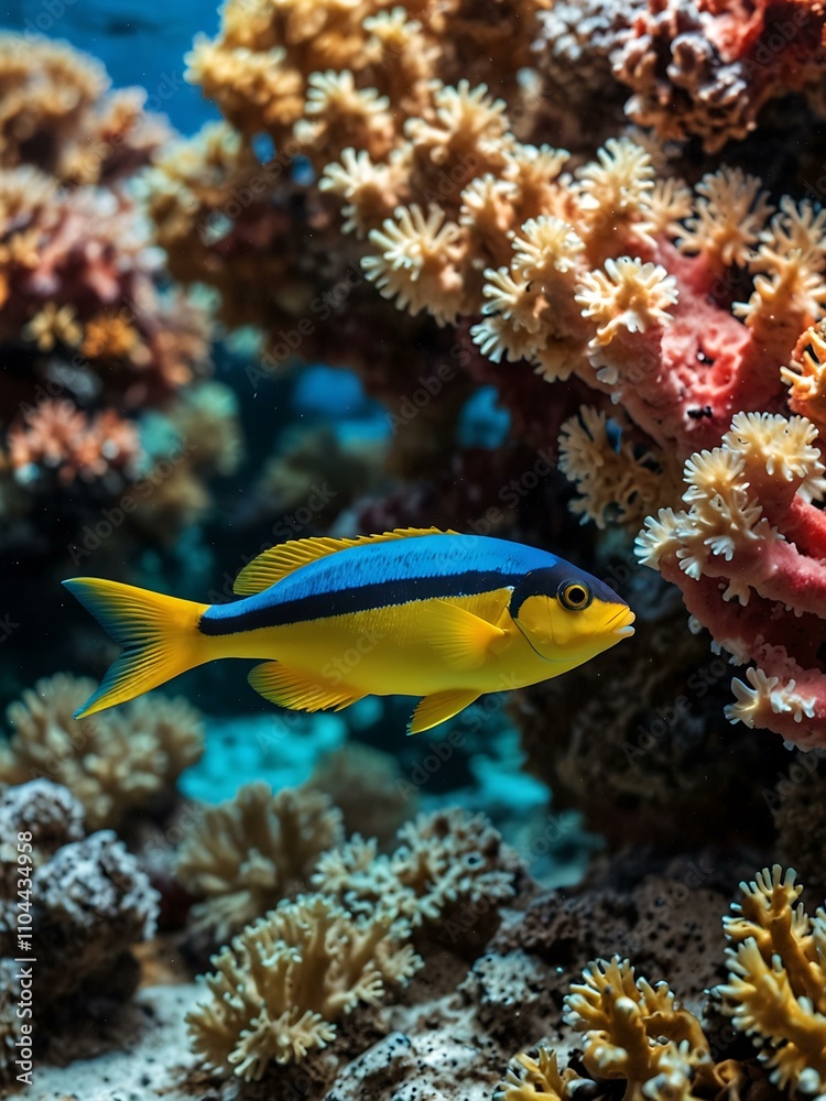 Obraz premium Colorful fish swimming through coral.