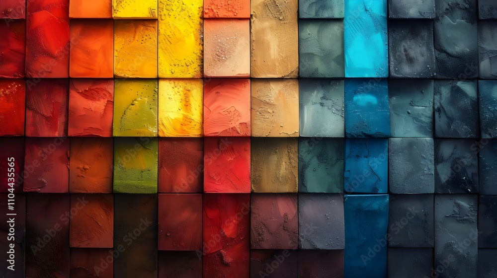 Fototapeta premium A colorful wall made of blocks with a rainbow pattern