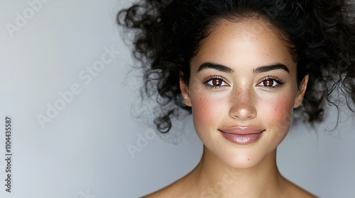  Close-up of a woman's messy updo and smudged eyeshadow on her face