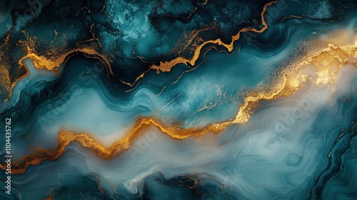 Here's a description and keywords for your image.. Teal and gold abstract marble texture.