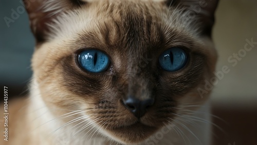 Close-up of Siamese cat with blue eyes.