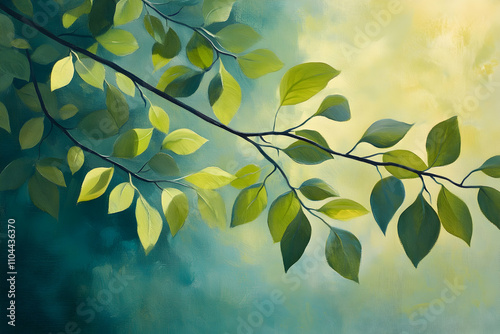 Wallpaper Mural Vibrant Green Leaves Flourishing on a Branch in Soft Light Torontodigital.ca