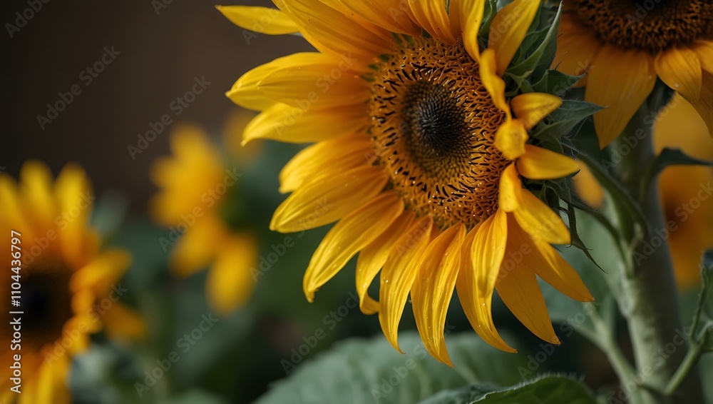 Naklejka premium Close-up of sunflower center with golden petals.