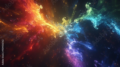 A night sky is illuminated by a radiant fireworks display. The fireworks explode in a symphony of colors, from vibrant reds to luminous greens, electric blues, golden yellows, and fiery oranges