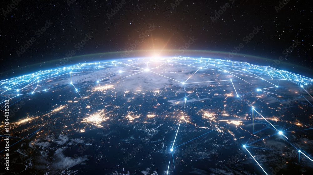 Obraz premium photograph of Global network connection covering the earth with lines of innovative perception . Concept of 5G wireless digital connection 