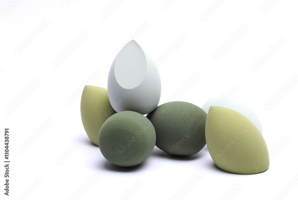 Eggs makeup sponges. Blenders for foundation on white background Eggs makeup sponges. Blenders for foundation on white background