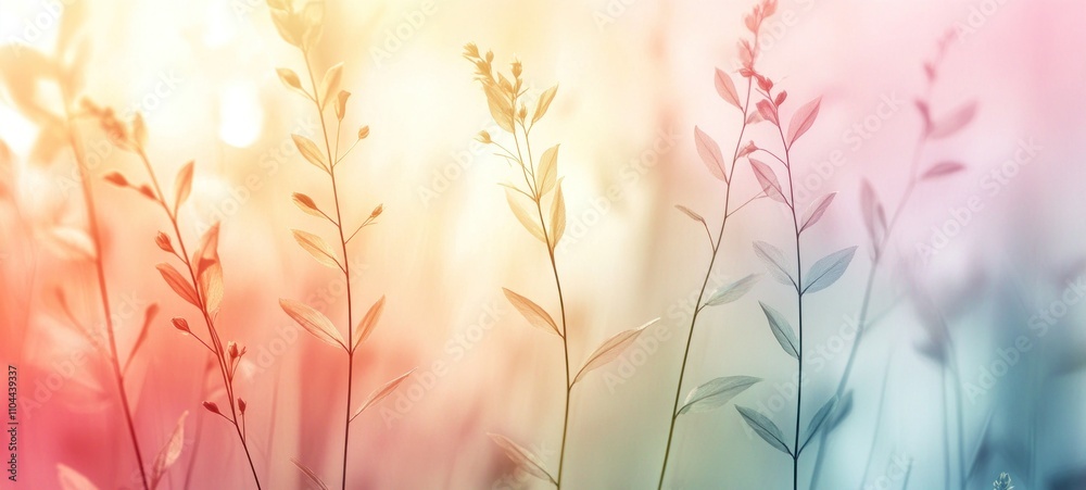 Fototapeta premium Pastel Dreamscape: Serene Meadow at Sunrise