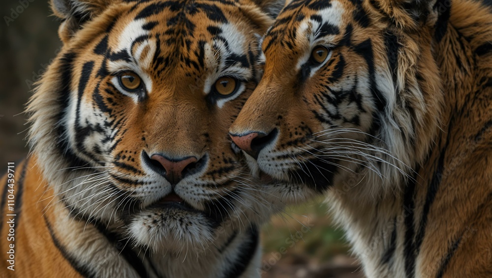 Naklejka premium Close-up portrait of two Amur tigers.