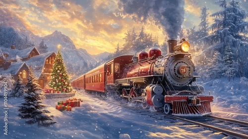 Amidst the wintry wonderland, the Christmas Express chugs along, laden with presents, heralding the holiday cheer. 