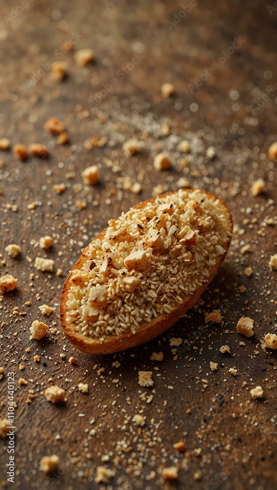 Close-up view of breadcrumbs on a textured background. Close-up view of breadcrumbs on a textured background.