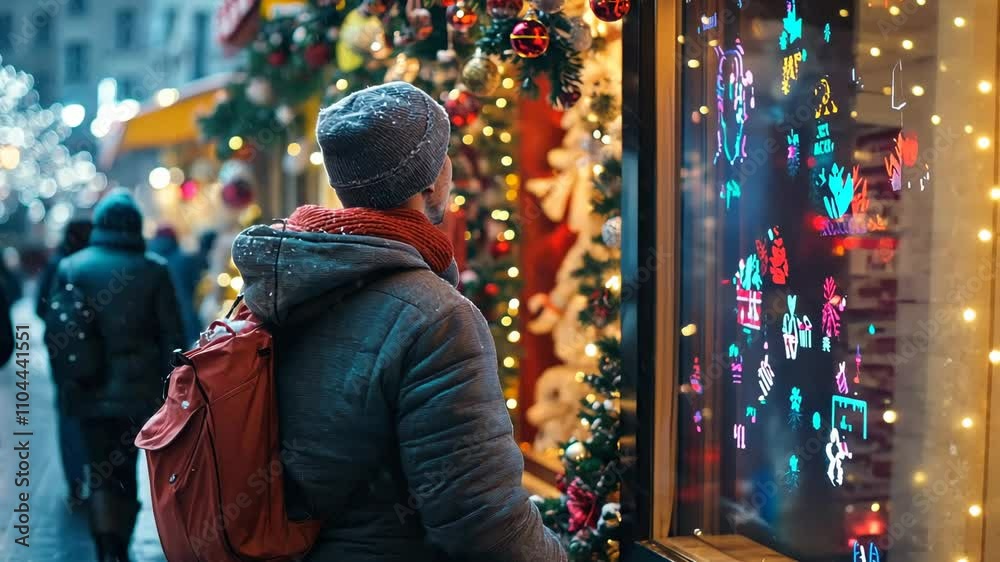 Festive window shopping journey: urban reflections in holiday lights
