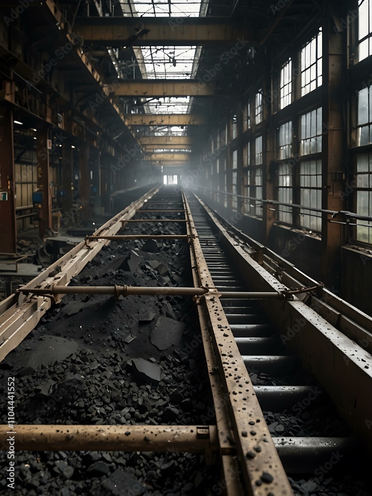 Obraz premium Coal washing plant separating debris with conveyor belts.