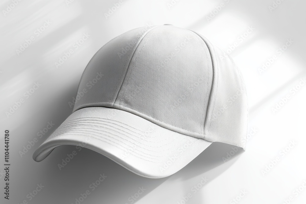 A stylish, white baseball cap rests on a light background, showcasing its clean lines and simplicity, Ideal for fashion, branding, or merchandise promotions, A stylish, white baseball cap rests on a light background, showcasing its clean lines and simplicity, Ideal for fashion, branding, or merchandise promotions,