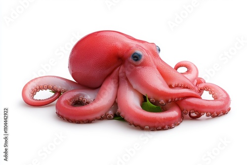 A vibrant, detailed red octopus with tentacles gracefully arranged, set against a clean background, Perfect for culinary, marine biology, or seafood-themed projects, photo