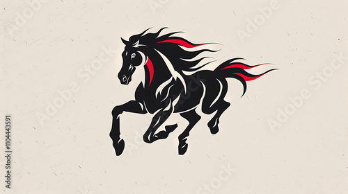 Black Horse Running with Red Trim in Hair - Dynamic and Sleek Logo Design photo