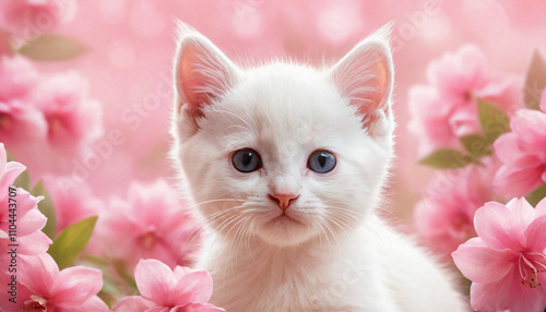 The illustrations picture of a cute white kitten and , background, wallpaper
