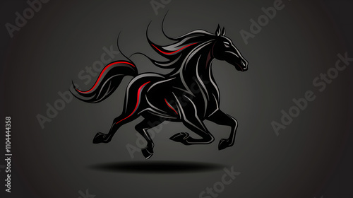 Black Horse Running with Red Trim in Hair - Dynamic and Sleek Logo Design photo