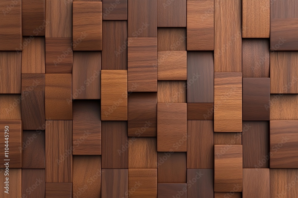 Geometric 3D wood block pattern with interlocking rectangular shapes in brown tones. Natural texture for wallpapers and backgrounds. Geometric 3D wood block pattern with interlocking rectangular shapes in brown tones. Natural texture for wallpapers and backgrounds.