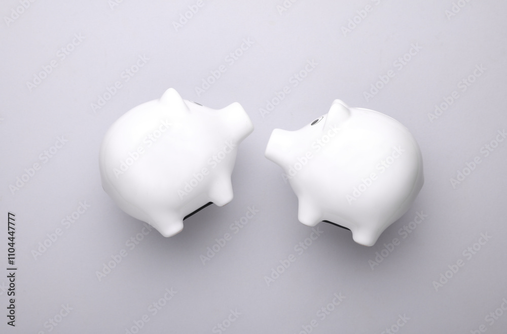 custom made wallpaper toronto digitalwhite ceramic piggy bank. Business concept. Conceptual photo. Top view. Flat lay