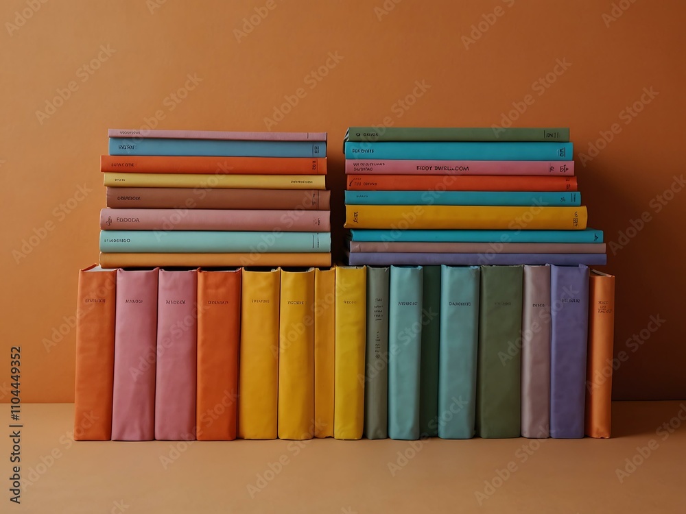 Fototapeta premium Colorful books on an orange background.