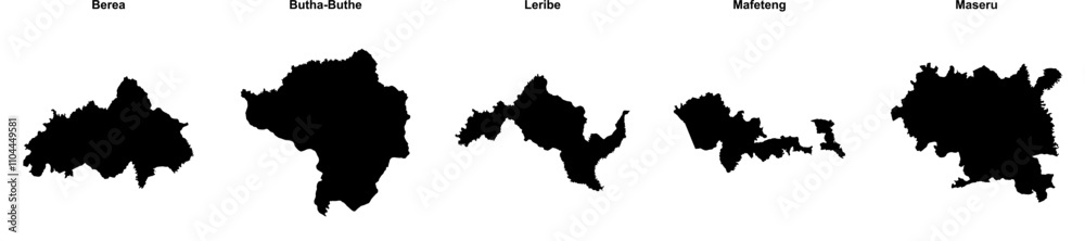 Obraz premium Berea, Butha-Buthe, Leribe, Mafeteng, Maseru outline maps