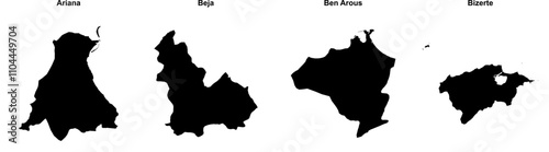 Ariana, Beja, Ben Arous, Bizerte outline maps photo