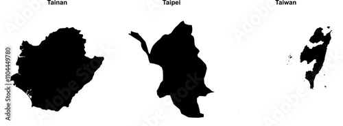 Tainan, Taipei, Taiwan outline maps